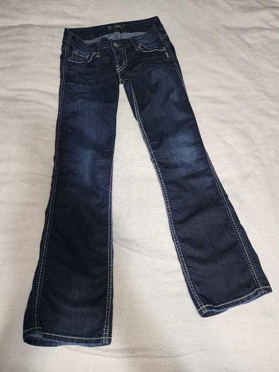 Silver Jeans Denim - Silver Jeans Dark Blue Flare Jeans with Contrast Stitching